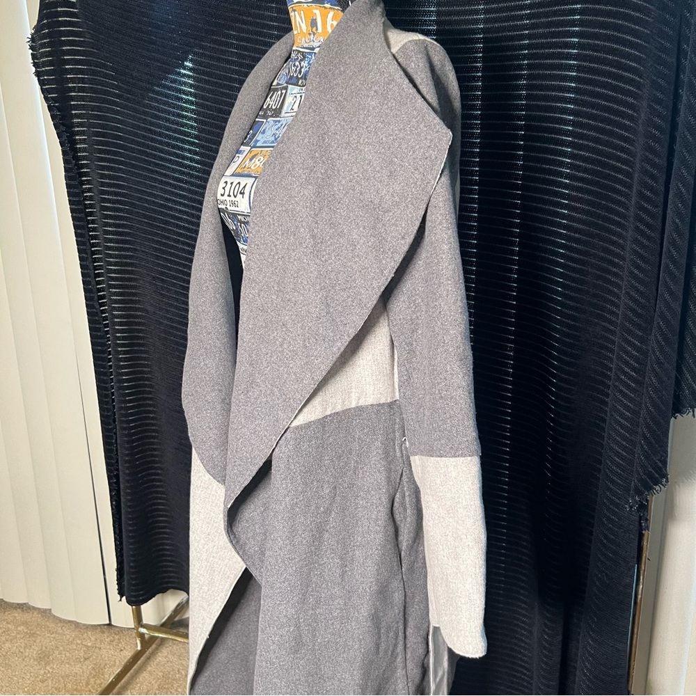 Alfani Wool Blend Colorblocked Wrap Coat - L/XL, Gray - Picture 2 of 11